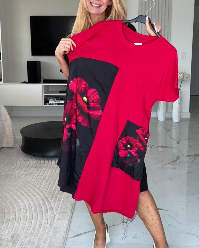 Robe Élégante Fleurie Manches Courtes