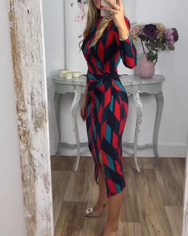 Robe fendue à imprimé losanges