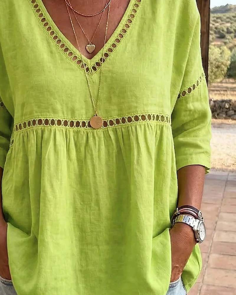 Blouse Découpée Col En V Coupe Loose