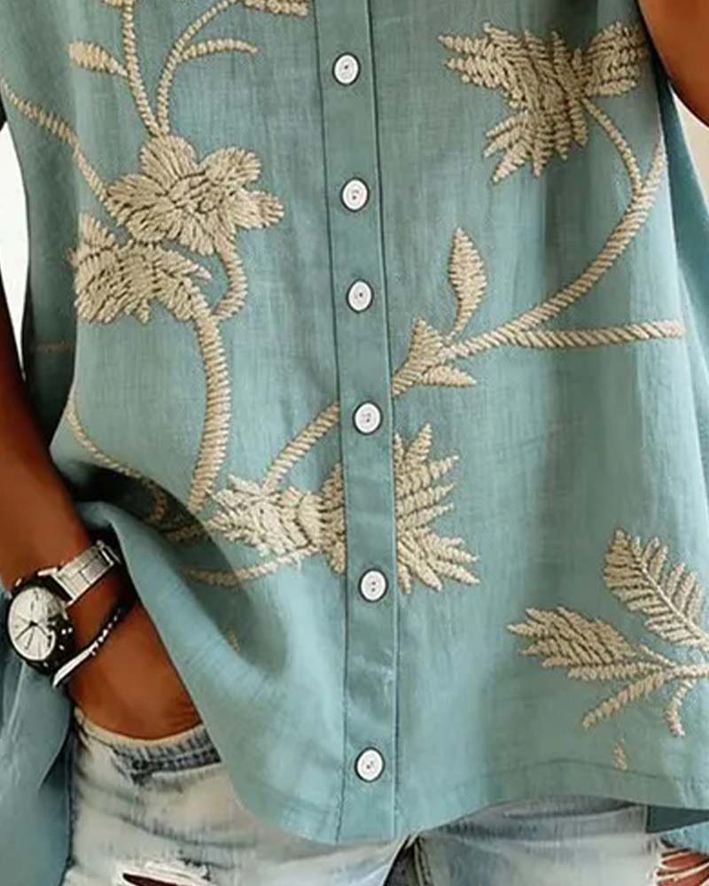 Blouse Col-V Imprimée Manches Courtes