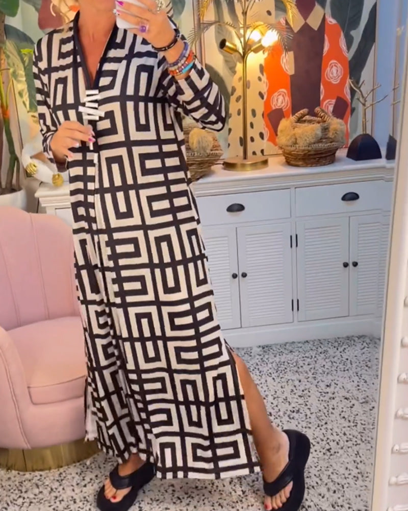 Robe à imprimé géométrique et col en V