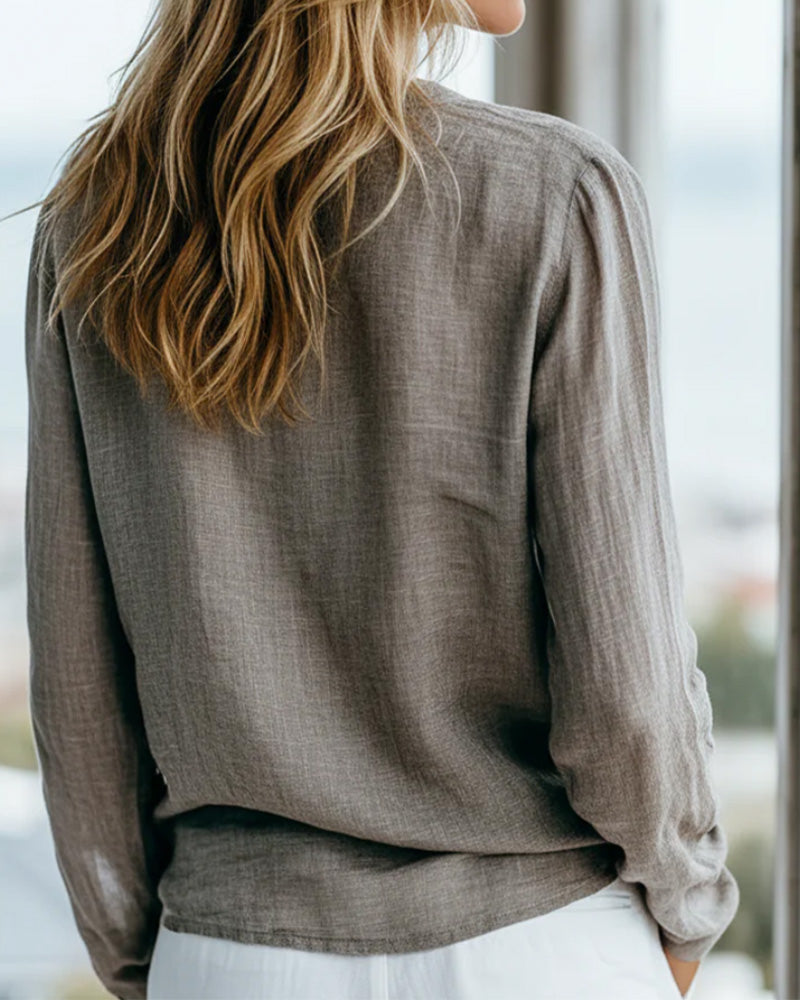Blouse Manches Longues Col Haut Décontractée