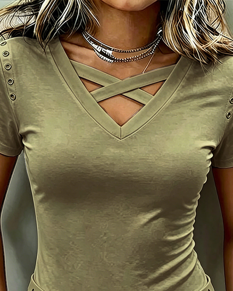 T-Shirt Sangle Croisée Évidé Coupe Slim