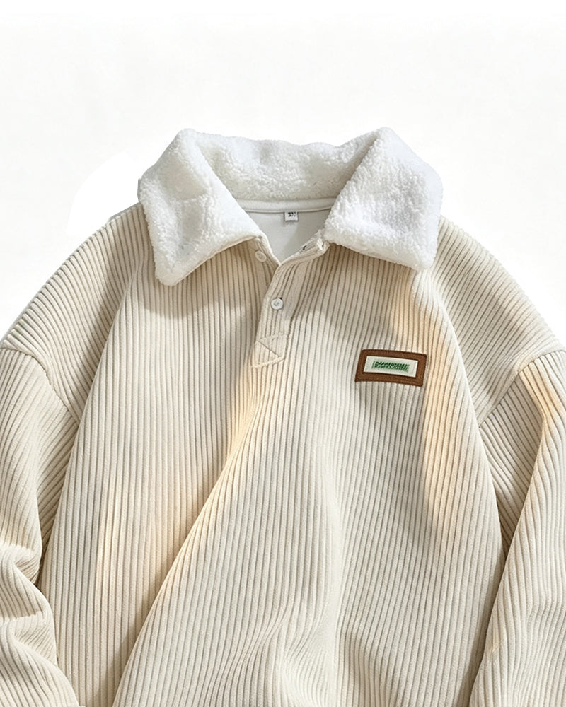 Sweatshirt Côtelé Boutonné Revers