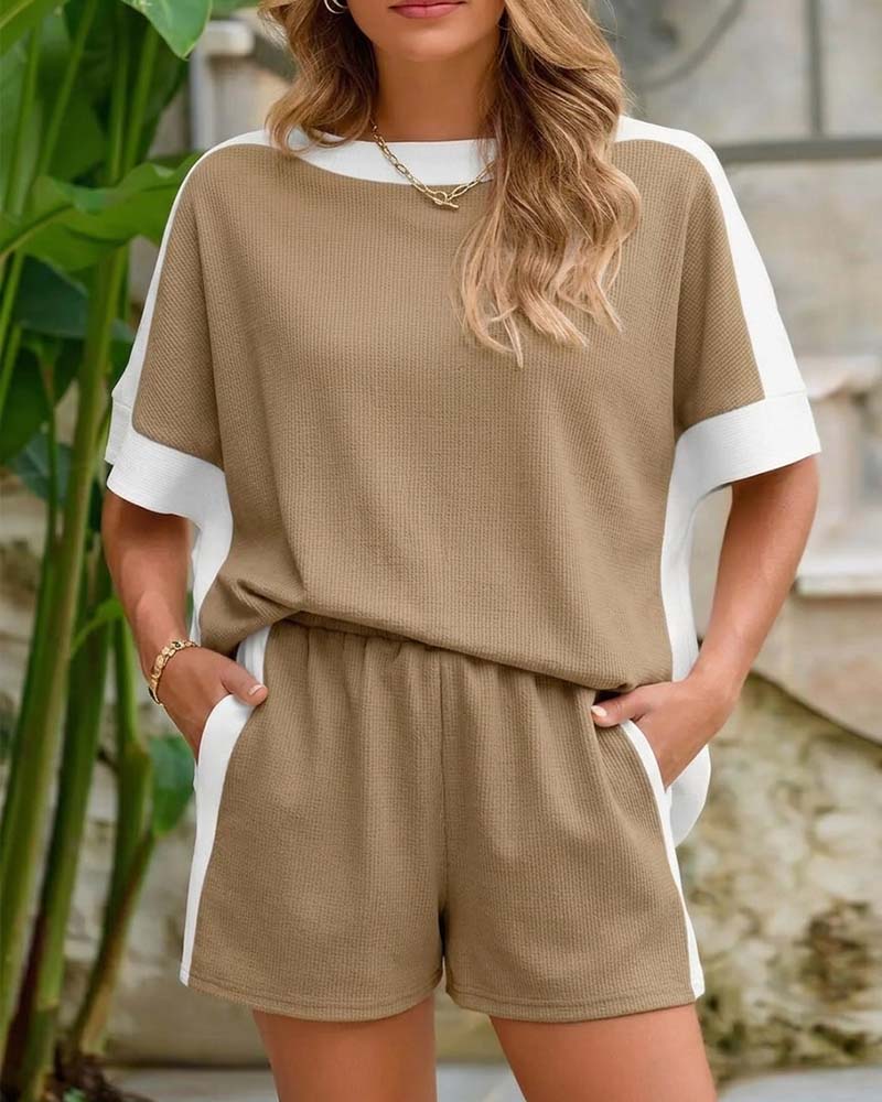 Set Bloc De Couleur Manche Courte Short Décontracté