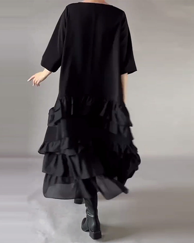 Robe À Col Rond À Double Couche