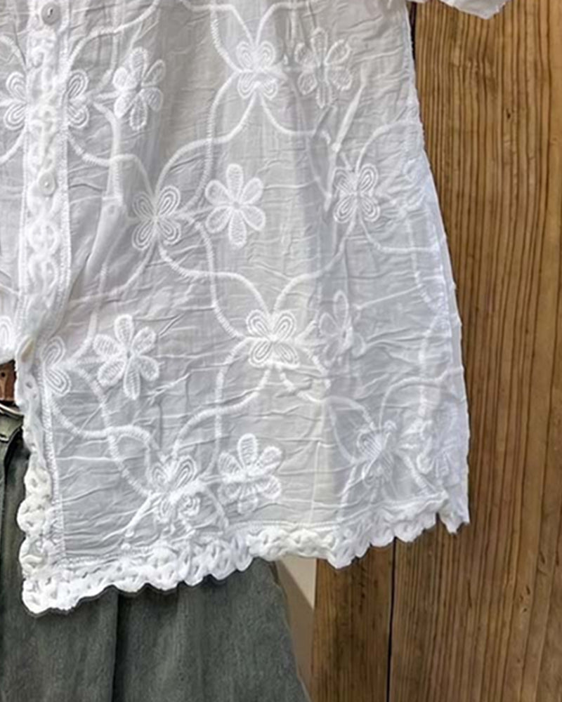 Blouse Dentelle Française Manche Trois Quarts