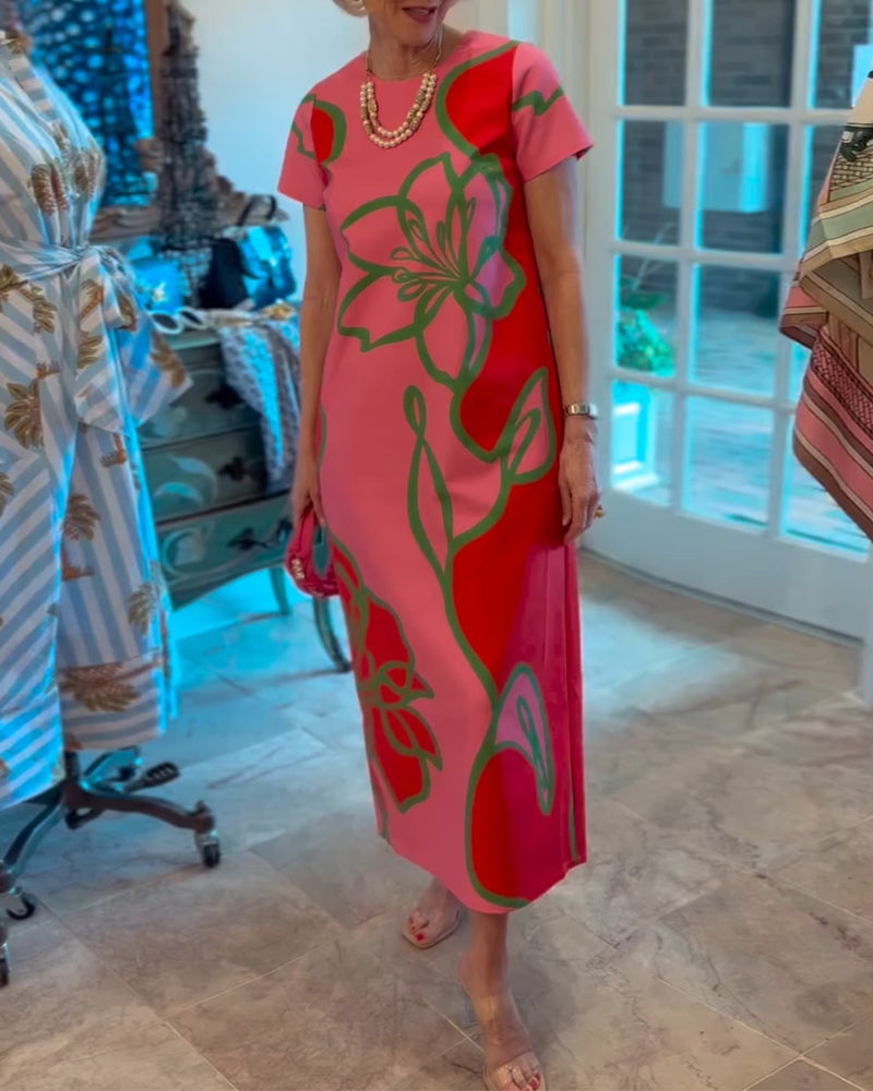 Robe À Bloc De Couleur Imprimé Floral Droite
