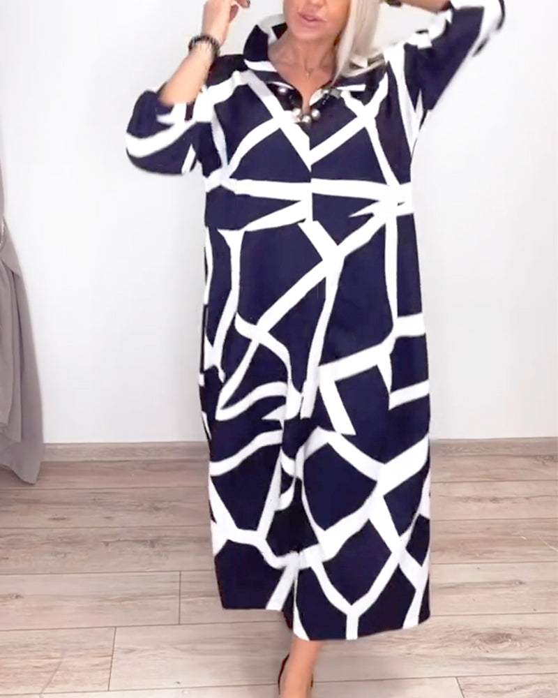 Robe Revers Ample Imprimé Géométrique