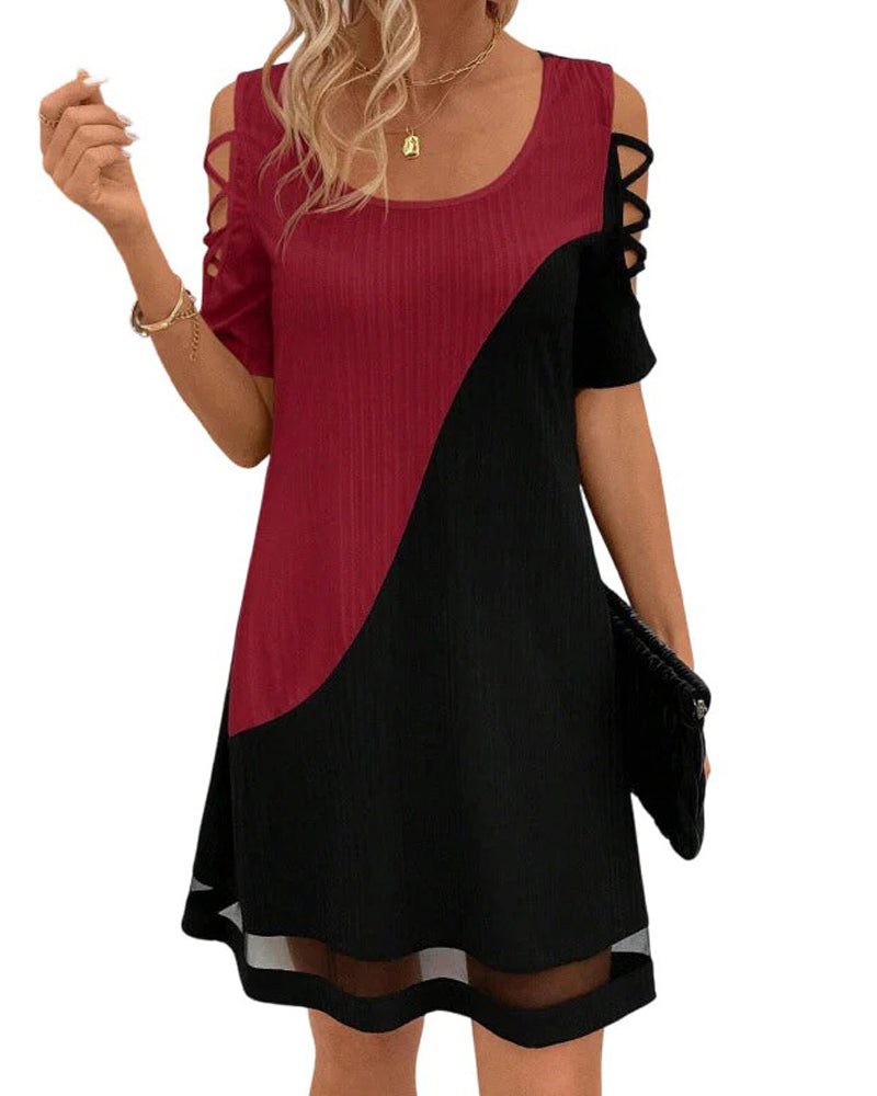 Robe Bloc Couleur Manches Courtes