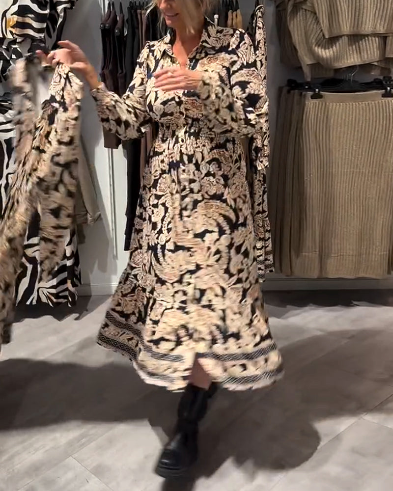 Robe De Mode À Col À Revers Imprimée