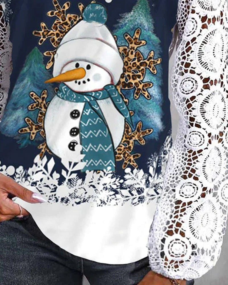 Blouse avec dentelle et motif bonhomme de neige