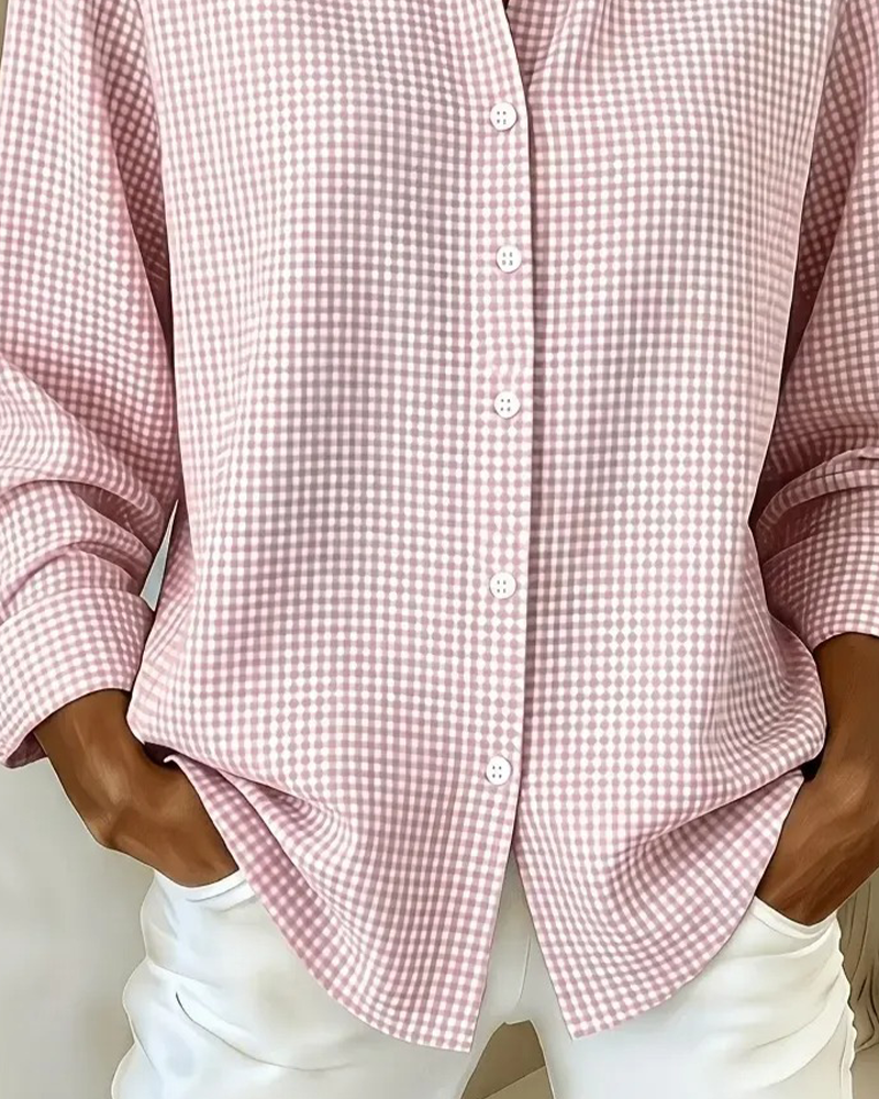 Chemise Col-V À Carreaux Boutonnage Décontractée Ample