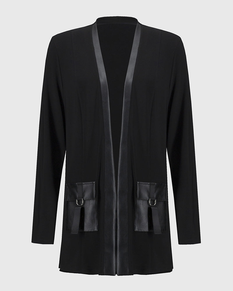 Manteau à poches en patchwork de couleur unie tendance
