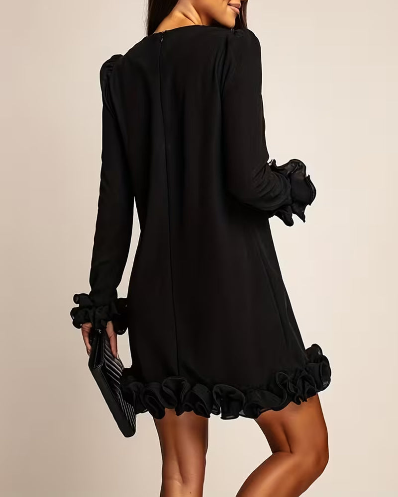 Robe Manche Ballon Droite Bouton Fleur