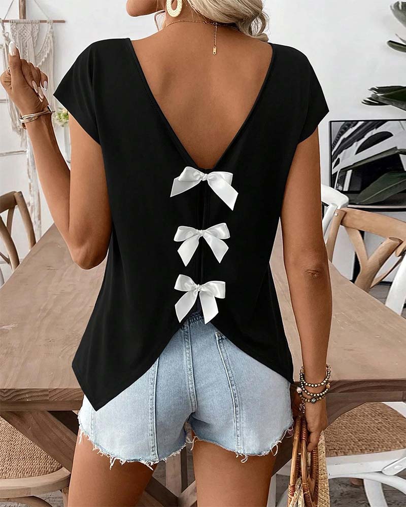 T-Shirt Col En V Dos Nœud