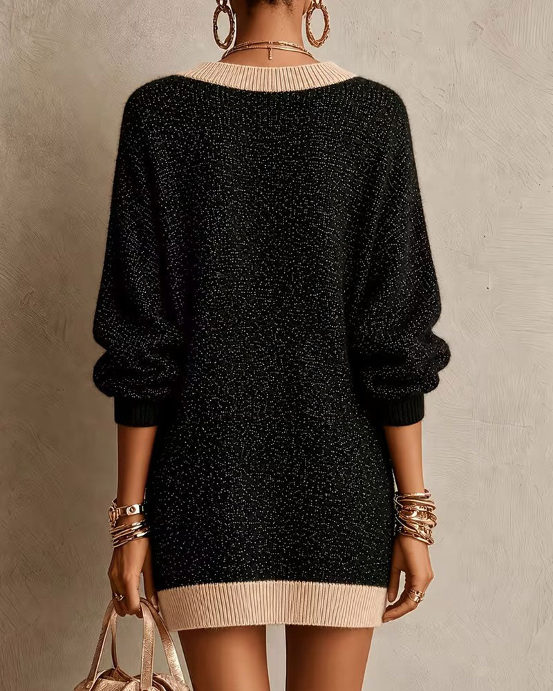 Robe Col En V Manches Longues Ample Tricoté Pull