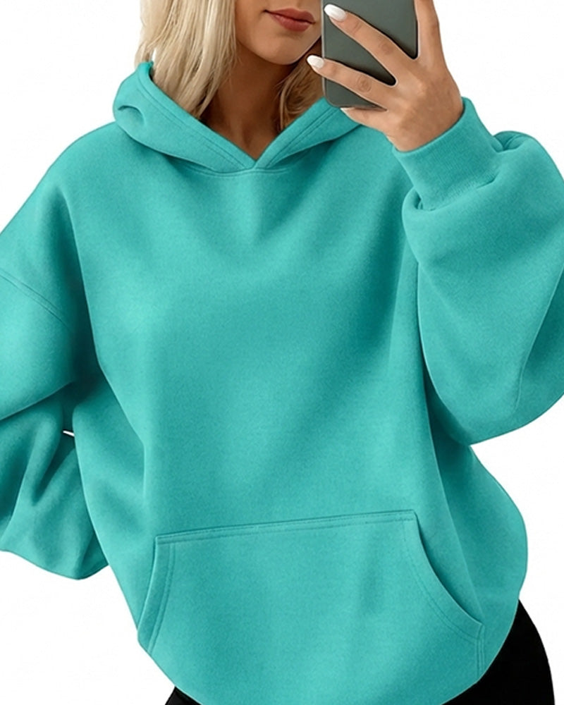 Hoodie À Capuche Poche Unie Lâche