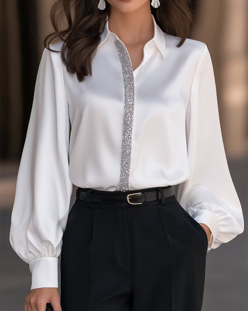 Chemise Élégante À Col Et Manches Lanterne