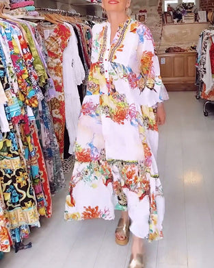 Robe bohème à boutons et patchwork