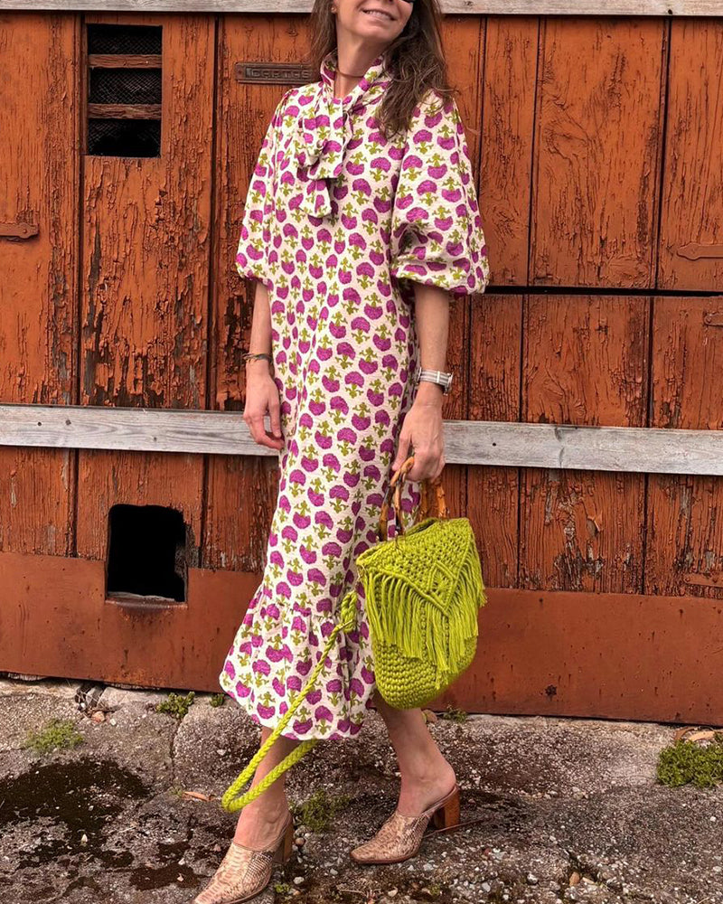 Robe élégante imprimée à manches bouffantes