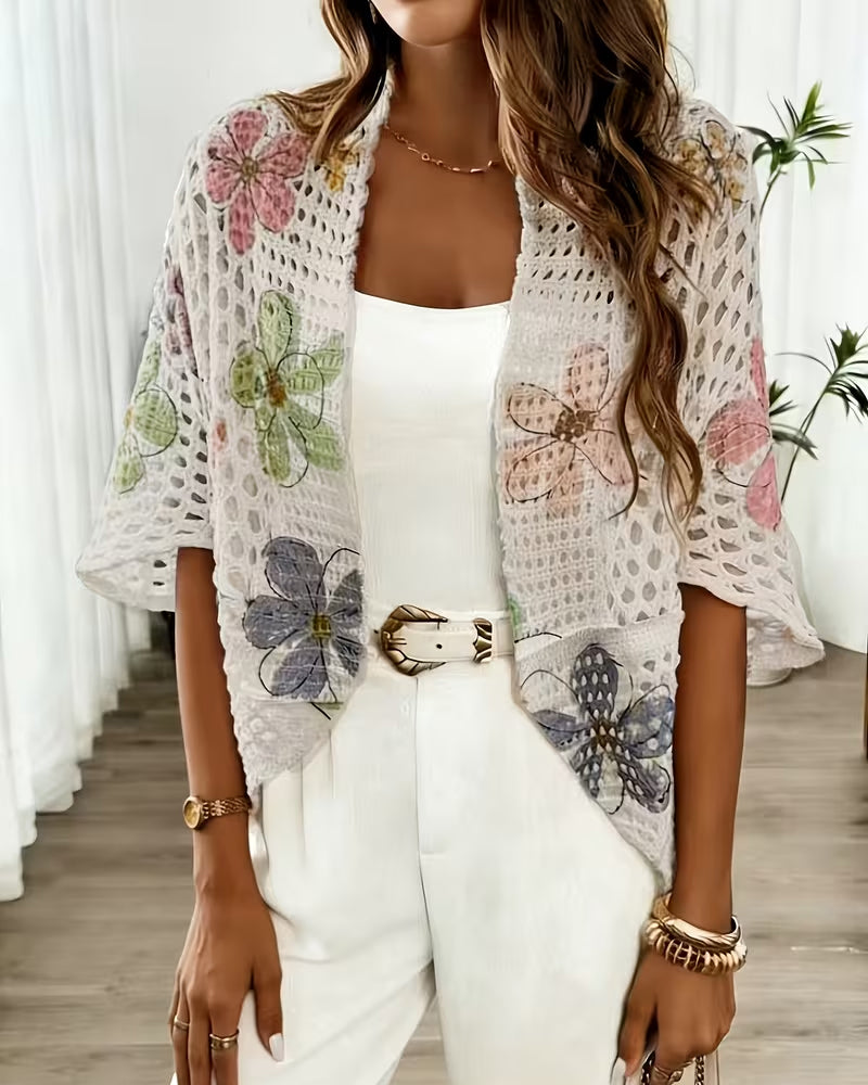 Cardigan Évidé Imprimé Floral Tricoté