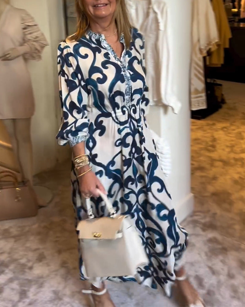 Robe ample imprimée à col en V