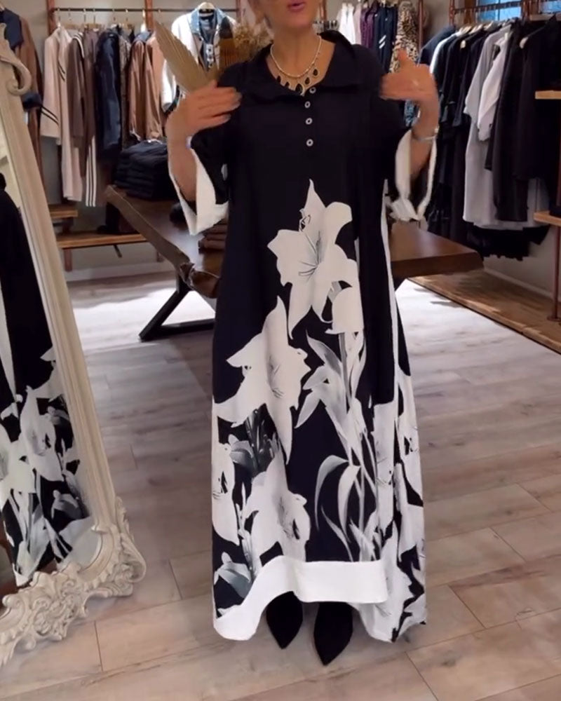 Robe À Col Imprimée Oversize Maxi
