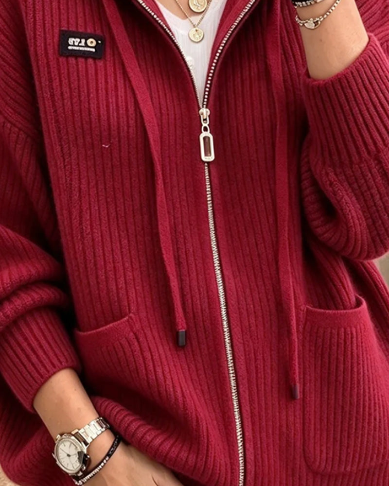Cardigan Cordon Fermeture Éclair Poche Pull