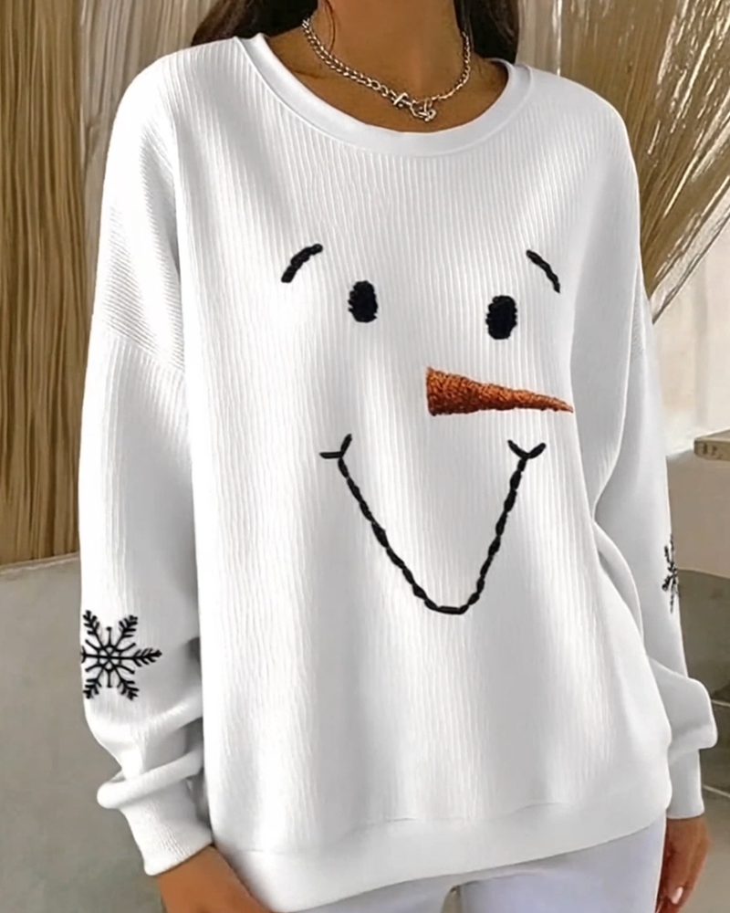 Sweat-Shirt Bonhomme De Neige Imprimé Col Rond