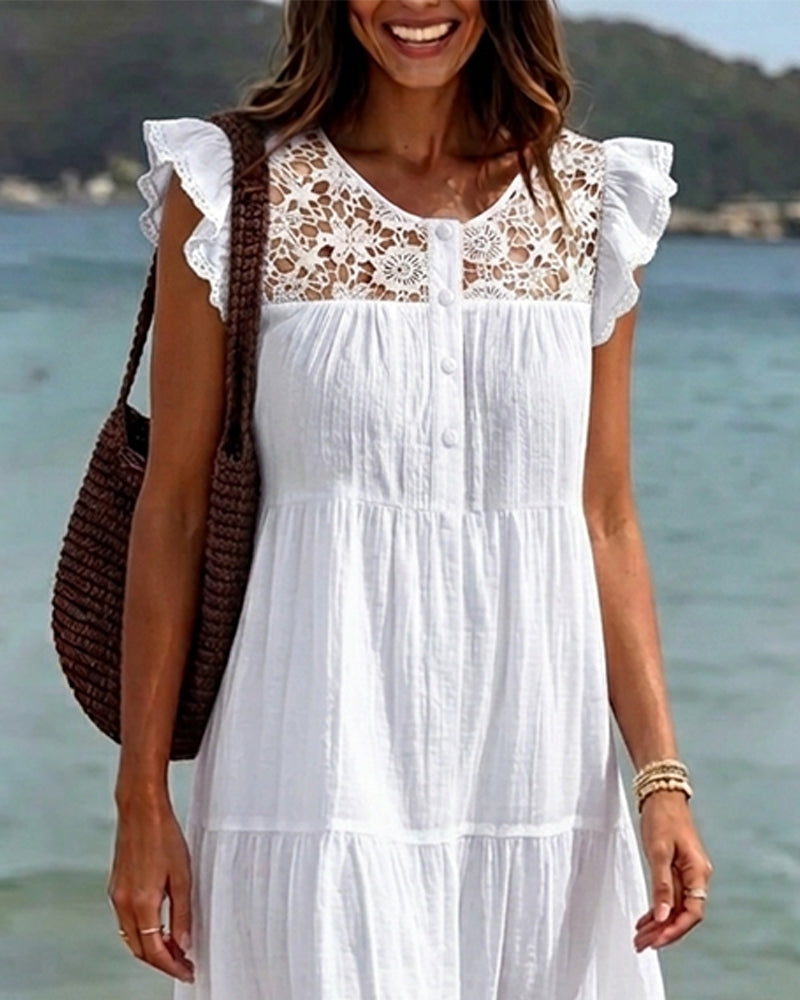 Robe Manche Volantée Dentelle Patchwork