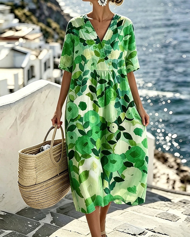 Robe Aquarelle Florale Col V