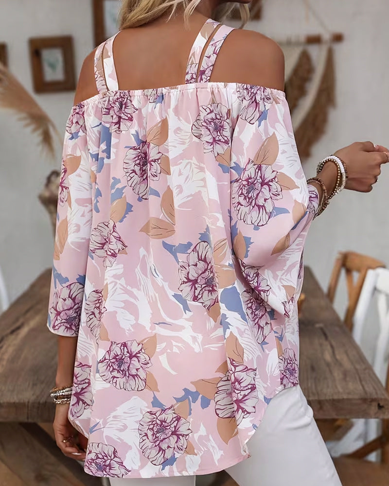 Blouse Florale Croix Off-Épaule