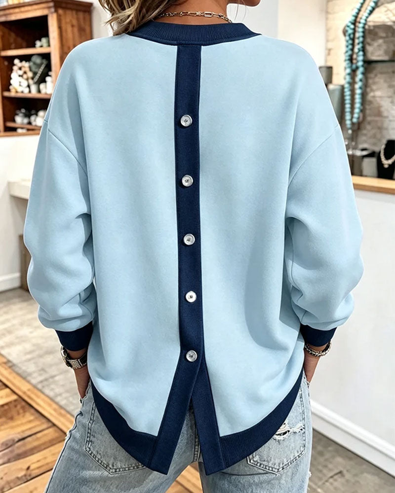Sweatshirt Bloc-Couleur Fente Col Rond