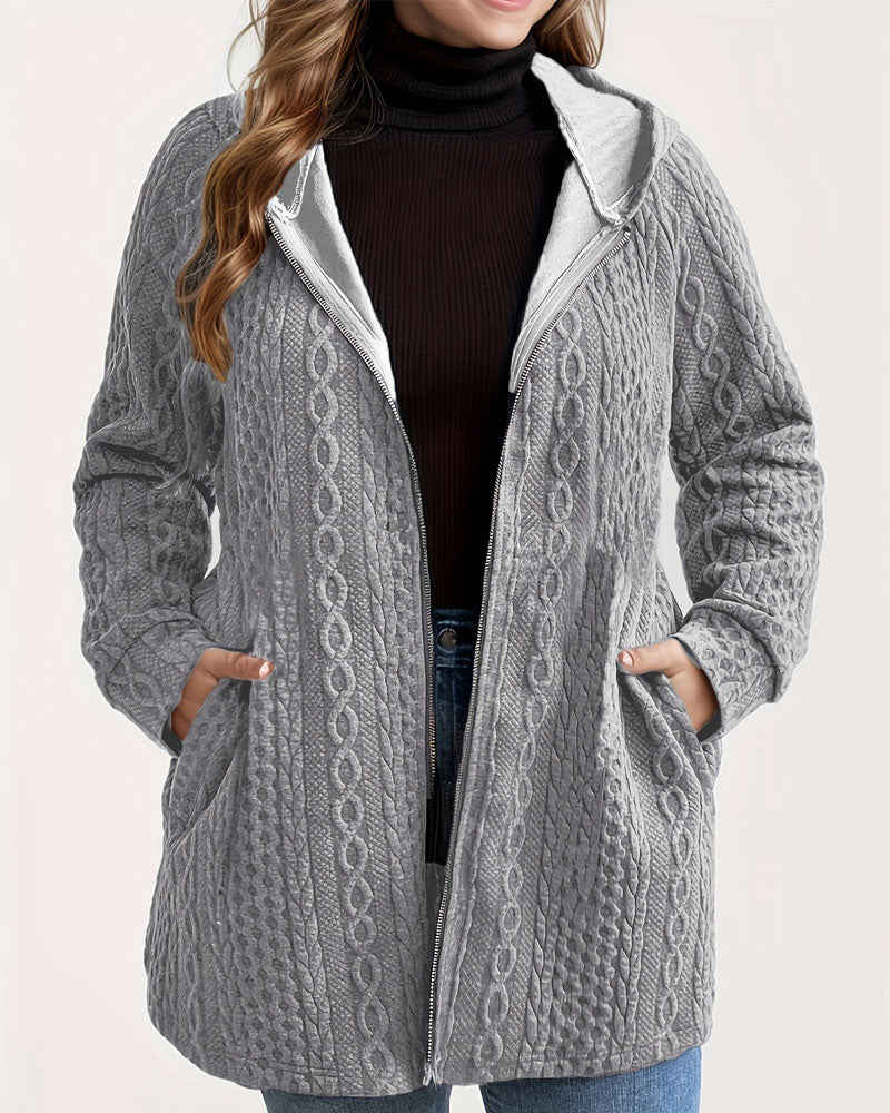Manteau Uni Ondulé À Capuche