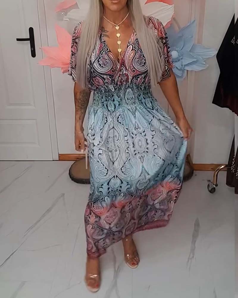 Robe Col V Taille Drapé Vacances