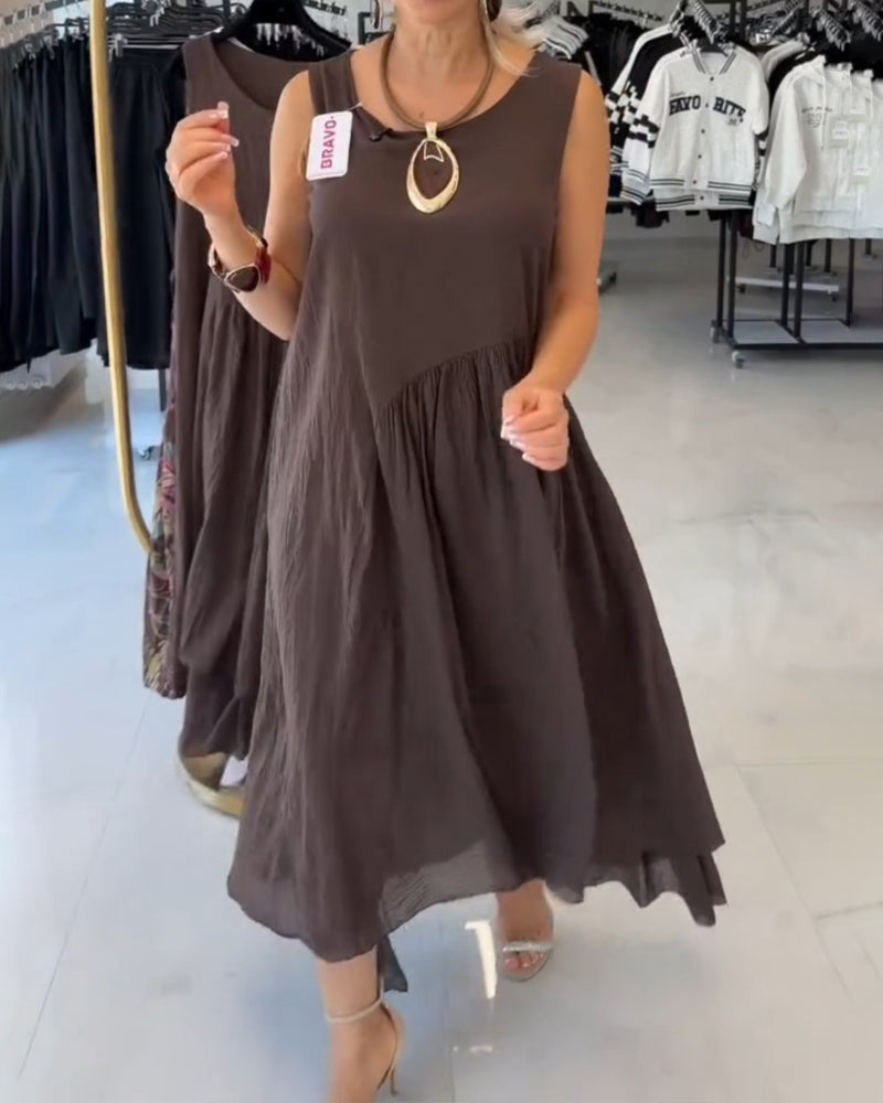 Robe Col Rond Asymétrique Sans Manches Évasée