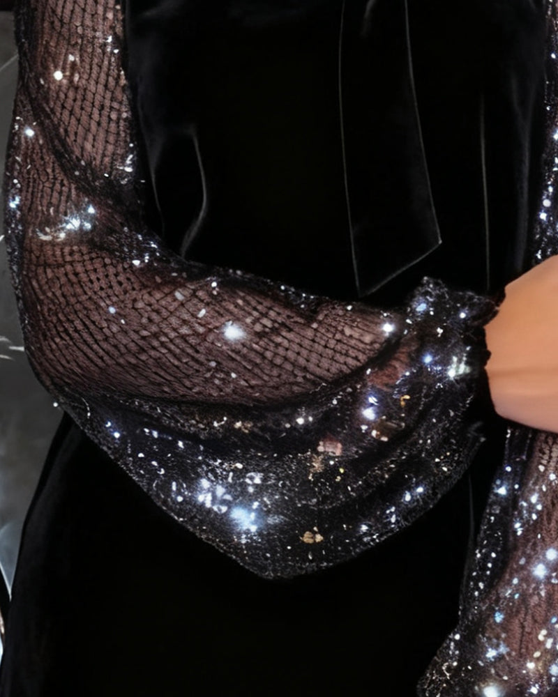 Robe Élégante À Manches Ballon Et Patchwork