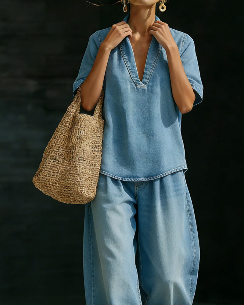 Set Lavé Denim Encolure V