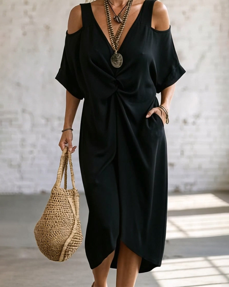 Robe Unie Épaule Dénudée Froncée
