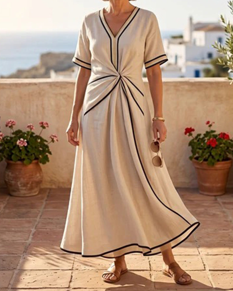 Robe Col En V Twist Ligne Jupe Ample