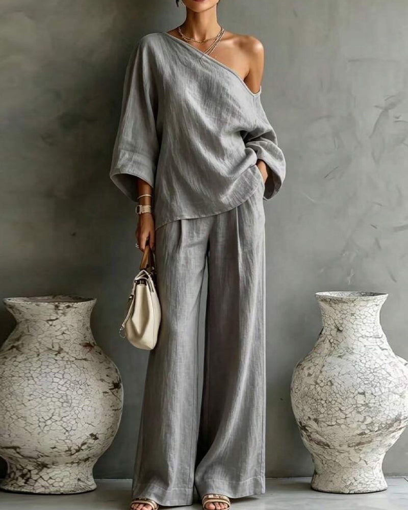 Set Une Épaule Asymétrique Jambe Large Pantalon