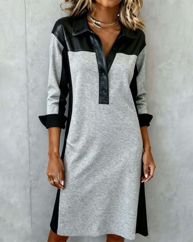 Robe Col Chemise Bloc De Couleur Décontractée