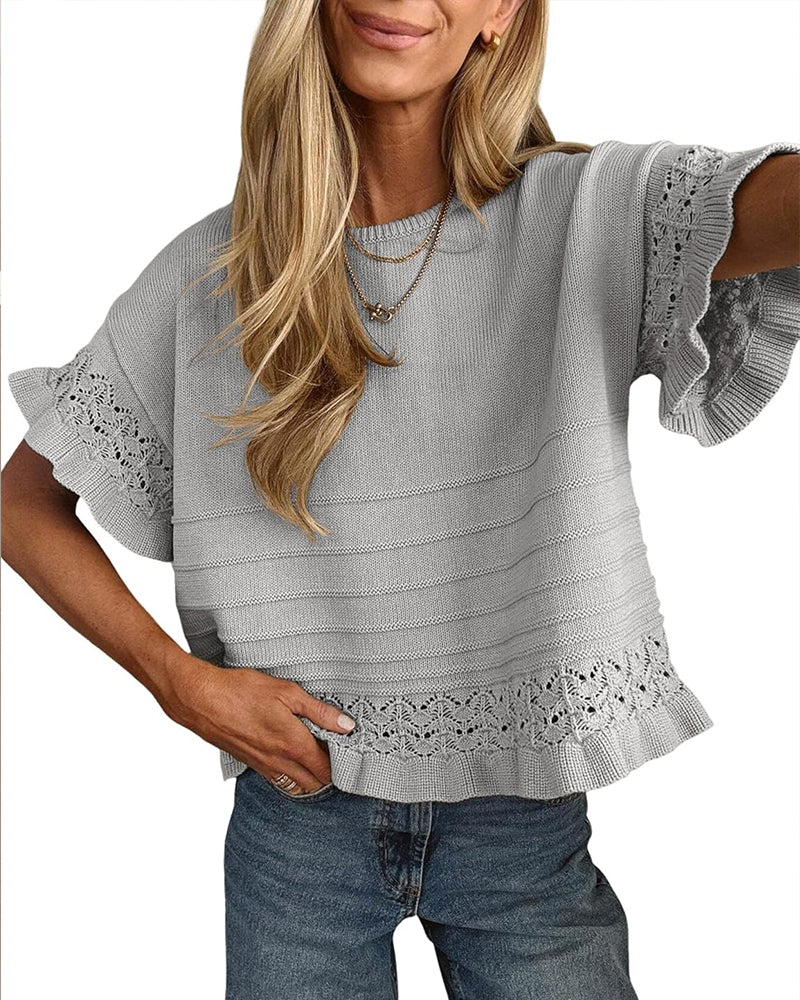 Blouse Col Rond Ourlet Volanté Découpe