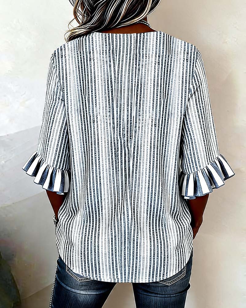 Blouse Rayée À Manches À Volants