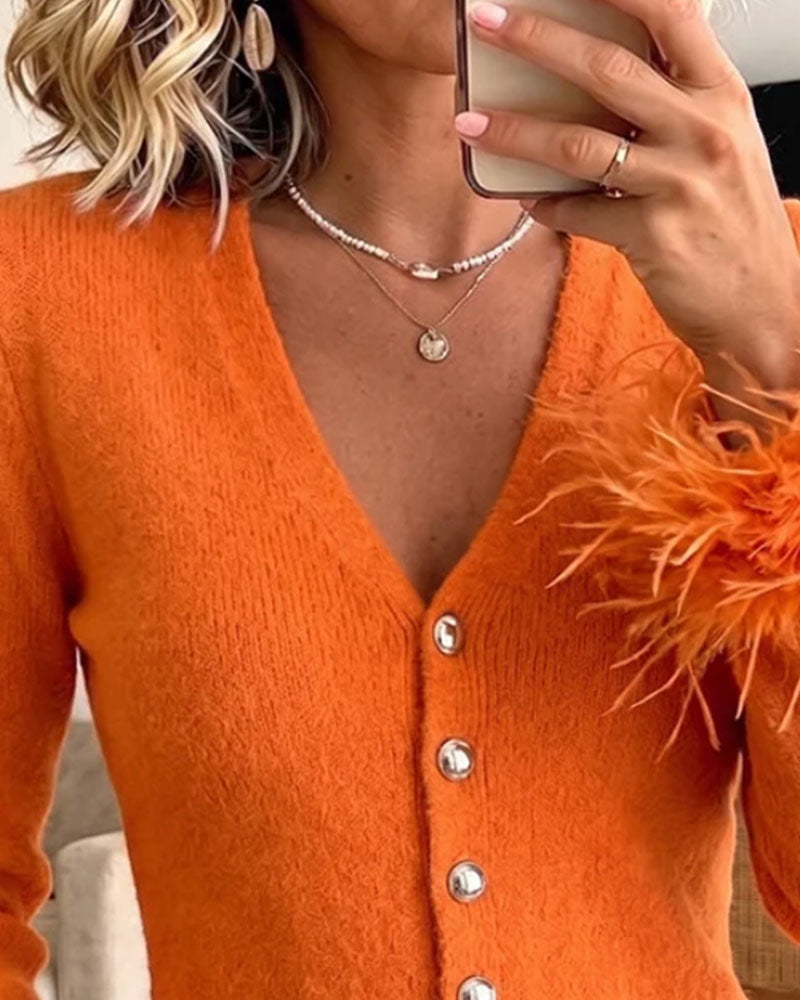 Cardigan Élégant Uni À Col V