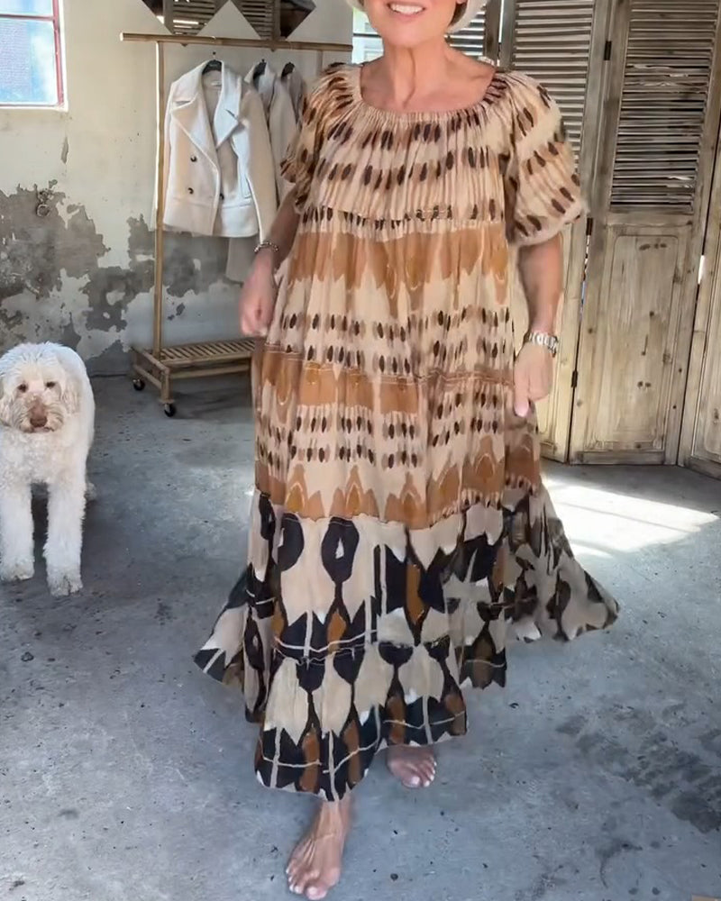 Robes Off-Shoulder Col Carré Ample Imprimé