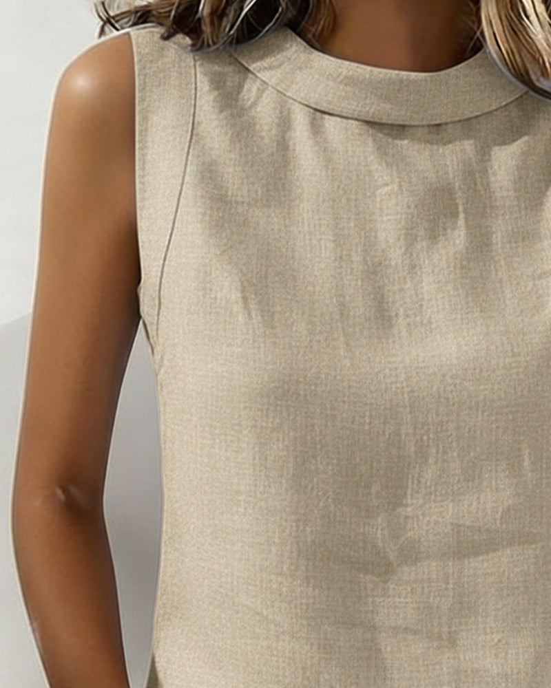 Chemisier Sans Col Sans Manches Élégant