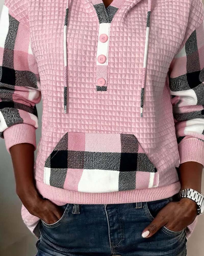 Hoodie Carreau Patchwork Décontracté