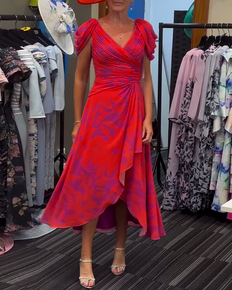 Robe imprimée fendue plissée